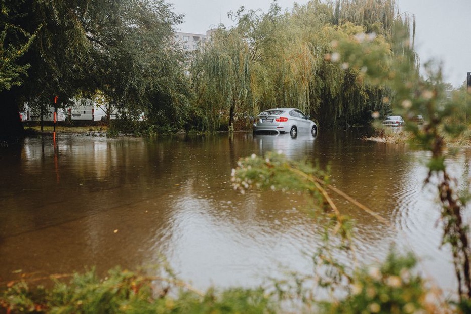 Flooded road highlighting climate impact