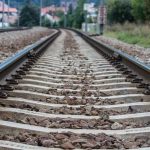 Railway track affected by uneven ground settlements