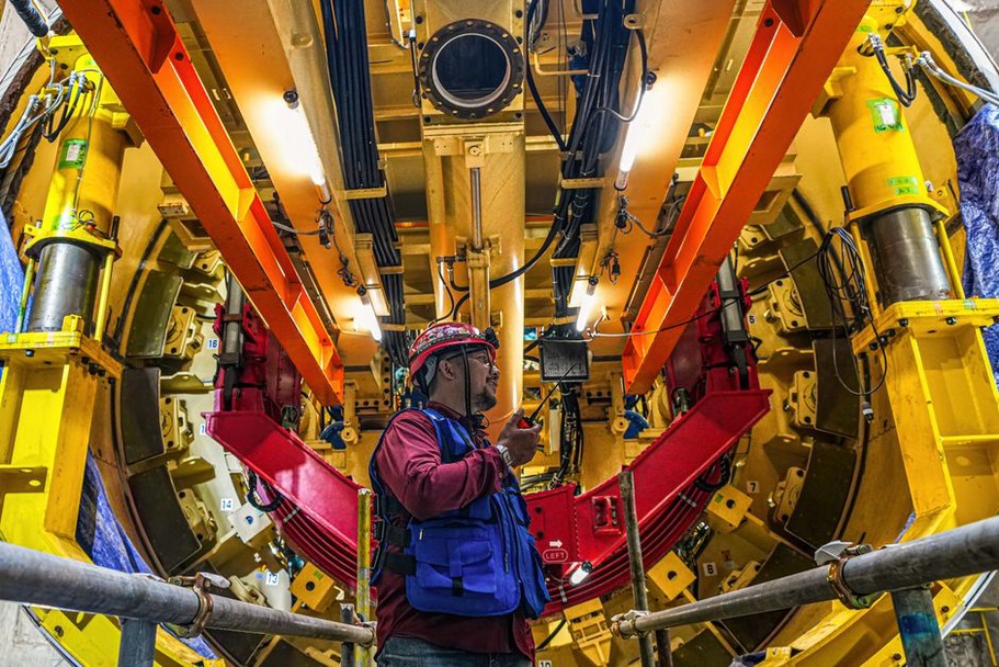 Large tunnel boring machine working underground