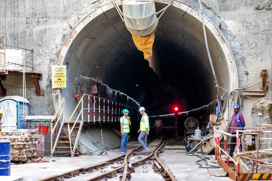 Workers in a tunnel under construction