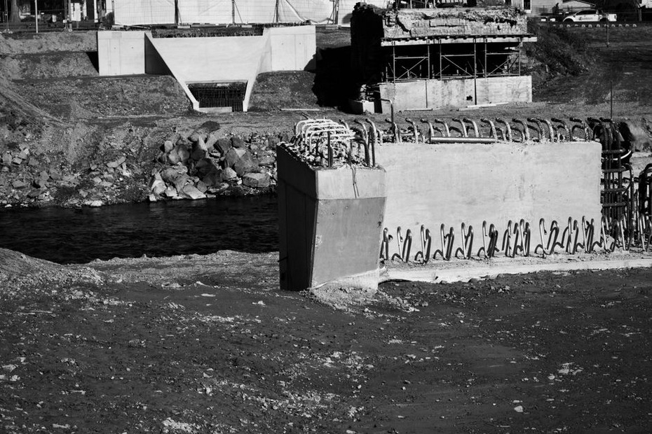 Engineers working on bridge foundation repair