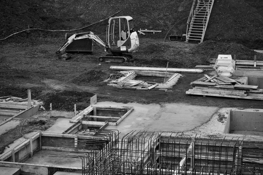 Foundation excavation showing layered ground conditions