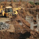 Pile foundations beneath a bridge pier under construction