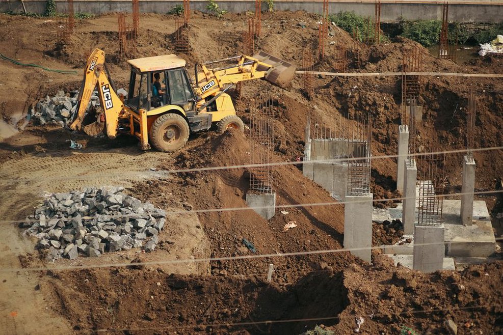 Pile foundations beneath a bridge pier under construction