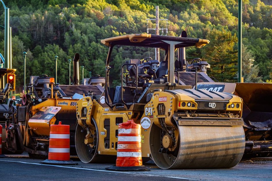Asphalt renewal works on an active roadway
