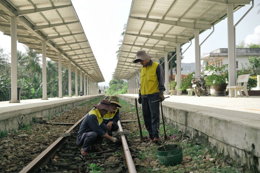 Engineers assessing railway track foundations