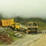 Construction of a road on a steep hillside