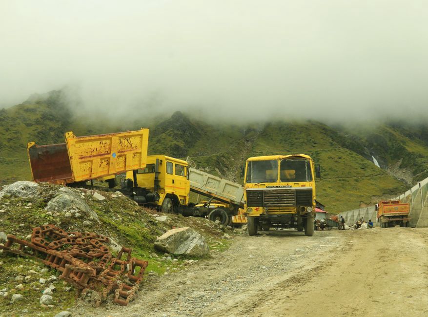 Construction of a road on a steep hillside