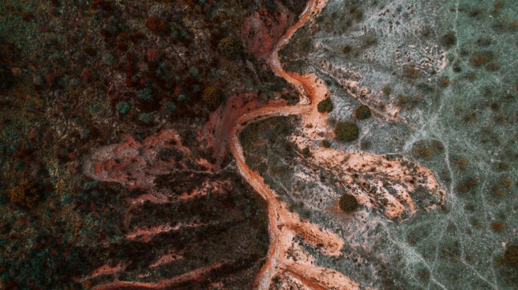 Runoff channel cutting into a roadside embankment