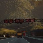 Survey equipment records pavement geometry across a traffic lane