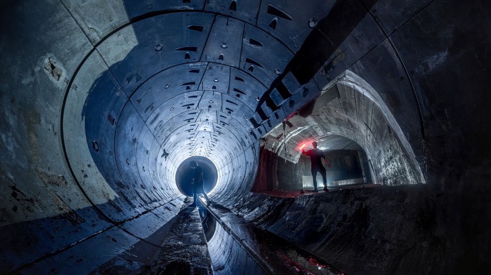 Drainage and exposed ground at a tunnel portal