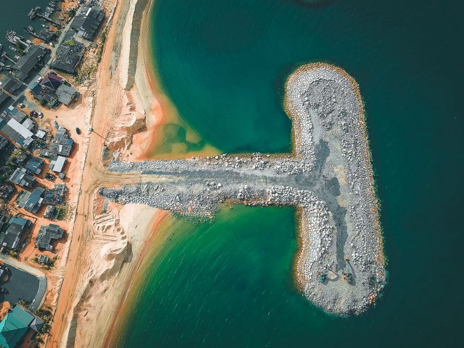 Monitoring points along a newly placed coastal embankment