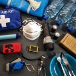 Water and food set aside for a household emergency