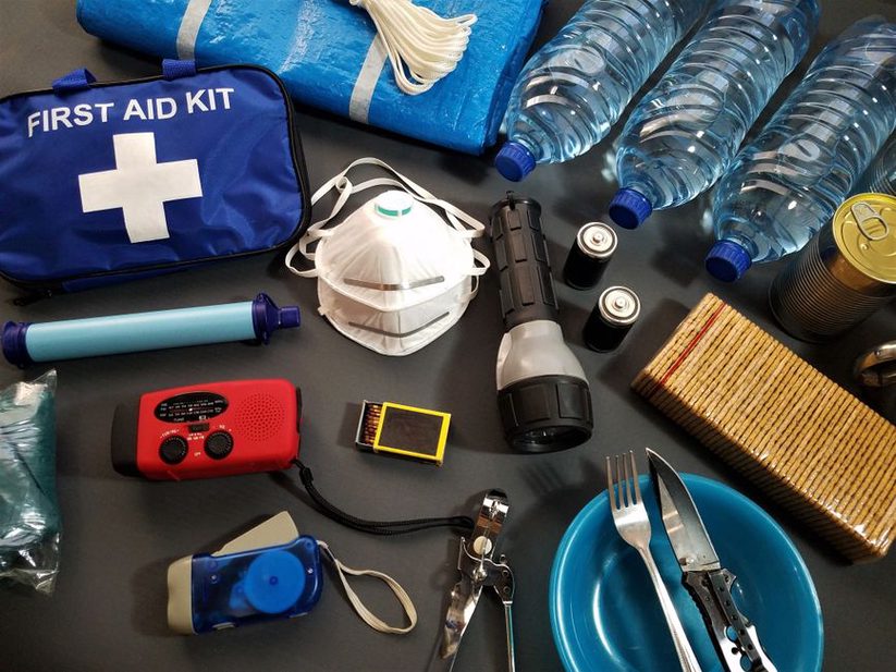 Water and food set aside for a household emergency