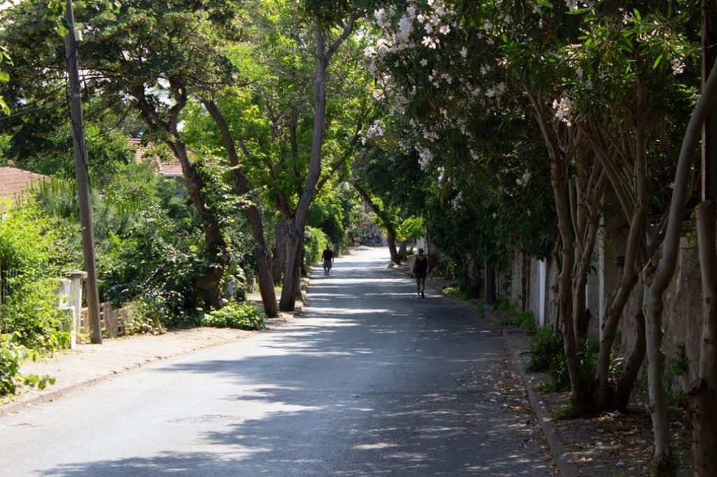 A clear sidewalk makes a short daytime walk easier