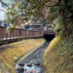 Drainage inspection along a wet railway embankment
