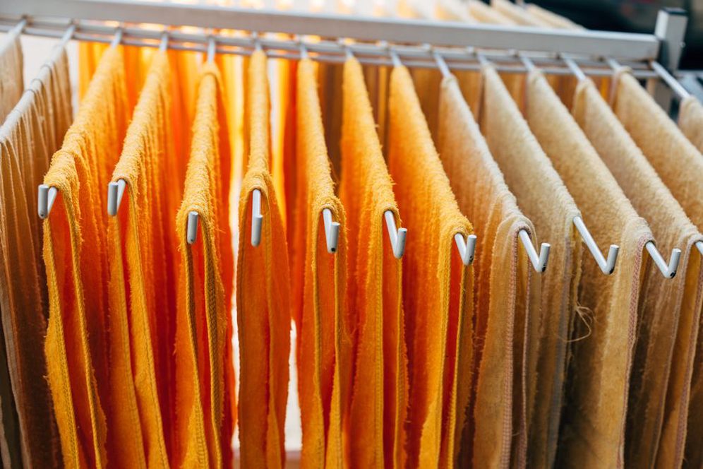 Knit garment laid flat to retain its shape